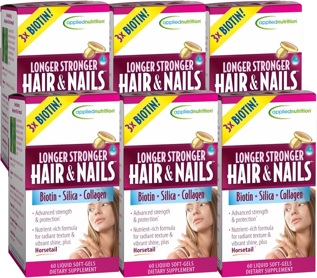 Uporabna prehrana Daljši lasje in nohti - 60 Tekoči soft-Gels, pakiranje 6 - Biotin, Silica & Collagen - 180 Servings