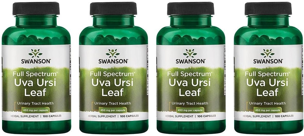 Swanson Full-Spectrum Uva Ursi Leaf - Zeliščni dodatek, ki podpira zdravje ledvic in sečil Tract - Lahko podpira kardiovaskularni sistem funkcijo in mehur zdravje - (100 kapsule, 450mg vsak) 4 pakiranje