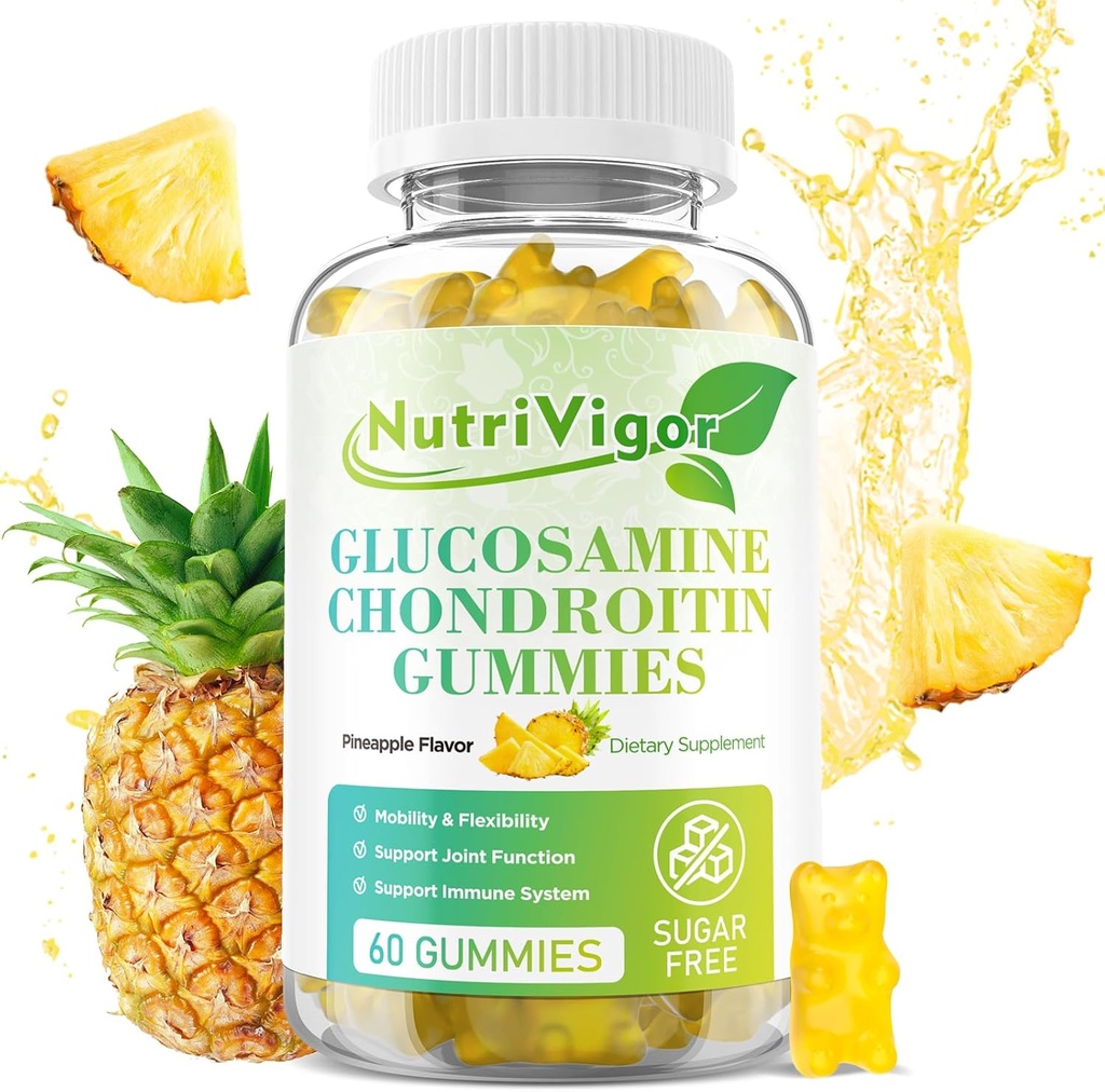 Glukozamin Chondroitin Gumies, dodatna podpora za skupno moč z MSM & Elderberry, antioksidant imunske podpore za odrasle, Ananas Flavor, 60 Število