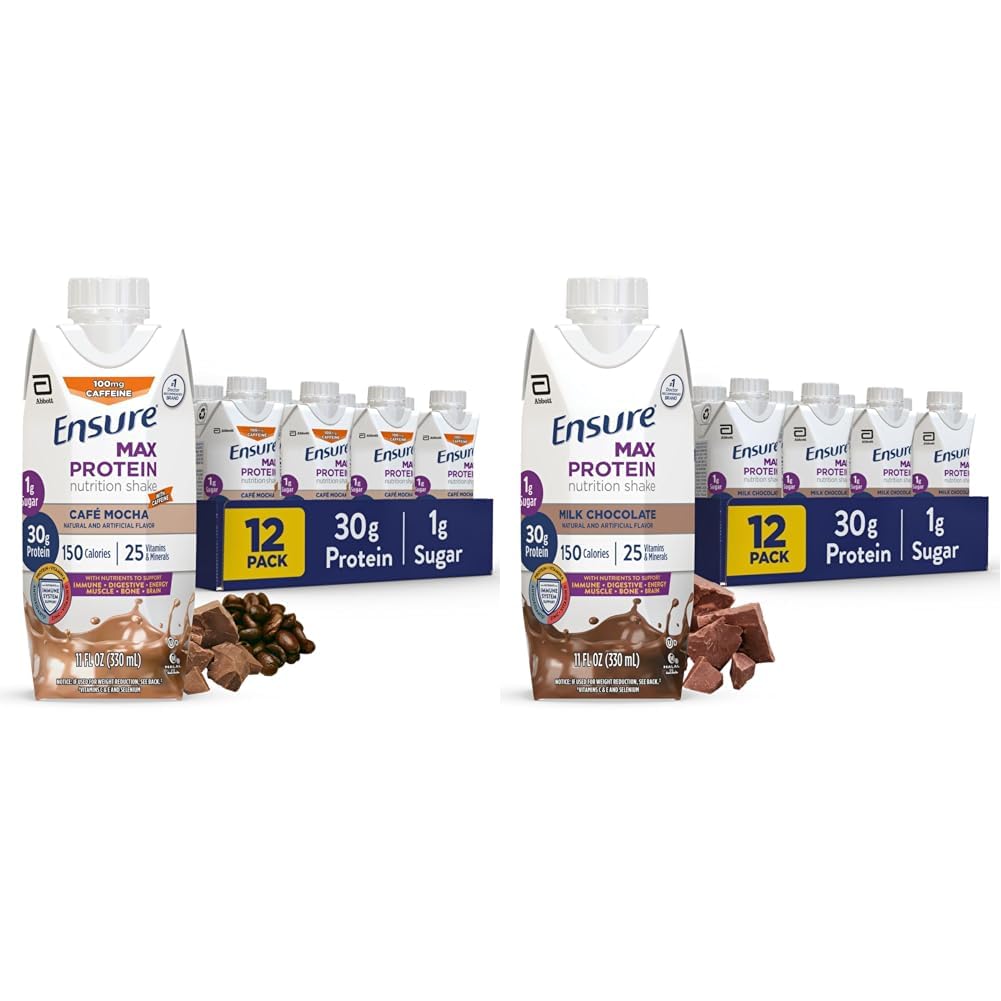 Zagotovite Max Protein Nutritional Shake s 30g proteini, 25 Vitamini in minerali, 7 arom, vključno Cafe Mocha in mlečna čokolada, pakiranje po 12, Gluten brezplačno