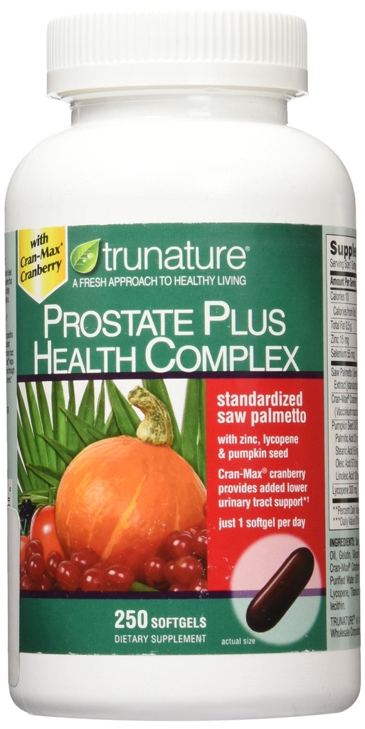Trunature Saw Palmetto Prostate Health Complex z cinkom, likopen in bučno seme, 250 Softgels