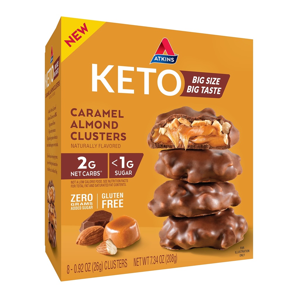 Atkins Caramel Almond grozdi, Gluten prost, visoko v vlakni, 1g sladkor, 2g neto Carb, Keto prijazno, 8 Število