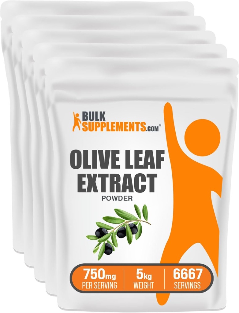 BulkSupplements.com Olive Leaf Extract Powder - zeliščni dodatek, antioksidant Vir, Olive Leaf Powder - Gluten Free, 750mg na serviranje, 1kg (2,2 lbs) (Pack of 5)
