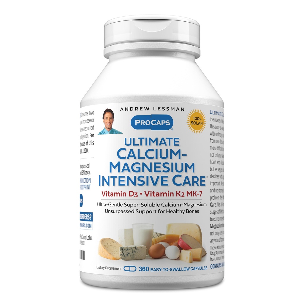 ANDREW LESSMAN Ultimate Calcium-Magnesium Intensive Care z vitaminom D3 & K2 MK7-120 μg - 360 Kapsule – Zdravje kosti in okostja Essentials. Nežen, lahek za pogoltniti, super topen. Brez dodatkov