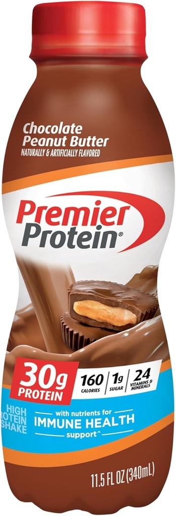 Premier Protein Shake, Čokoladno arašidovo maslo, 30g beljakovine, 1g sladkor, 24 Vitamini in minerali, Hranila za podporo imunskega zdravja, 11,5 Fl Oz