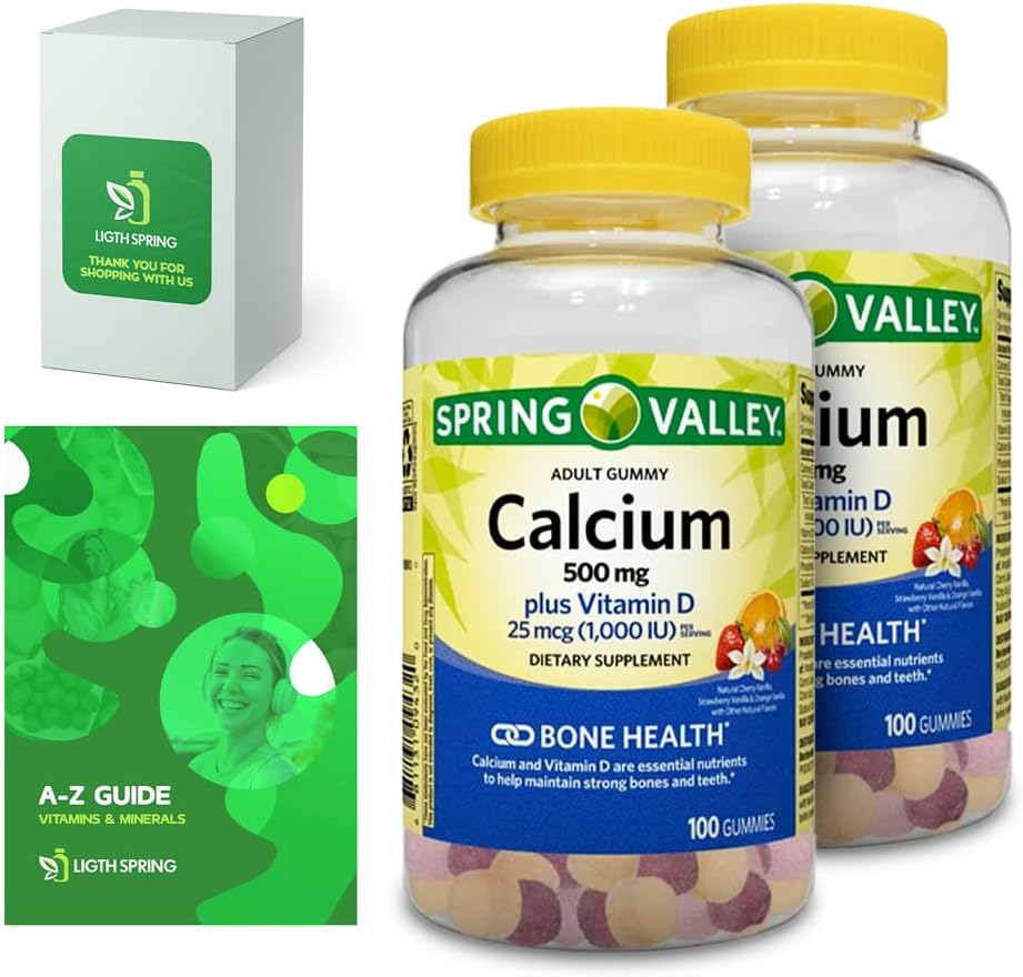 Kalcij Plus Vitamin D, Adult Gummies, 500mg, 1000 i.e., Razvrščene arome, 100 Ct (2 paket) paket z ekskluzivnimi vitamini in minerali - A do Z - Boljše svetlobe in pomladi vodnik (3 Izdelki)