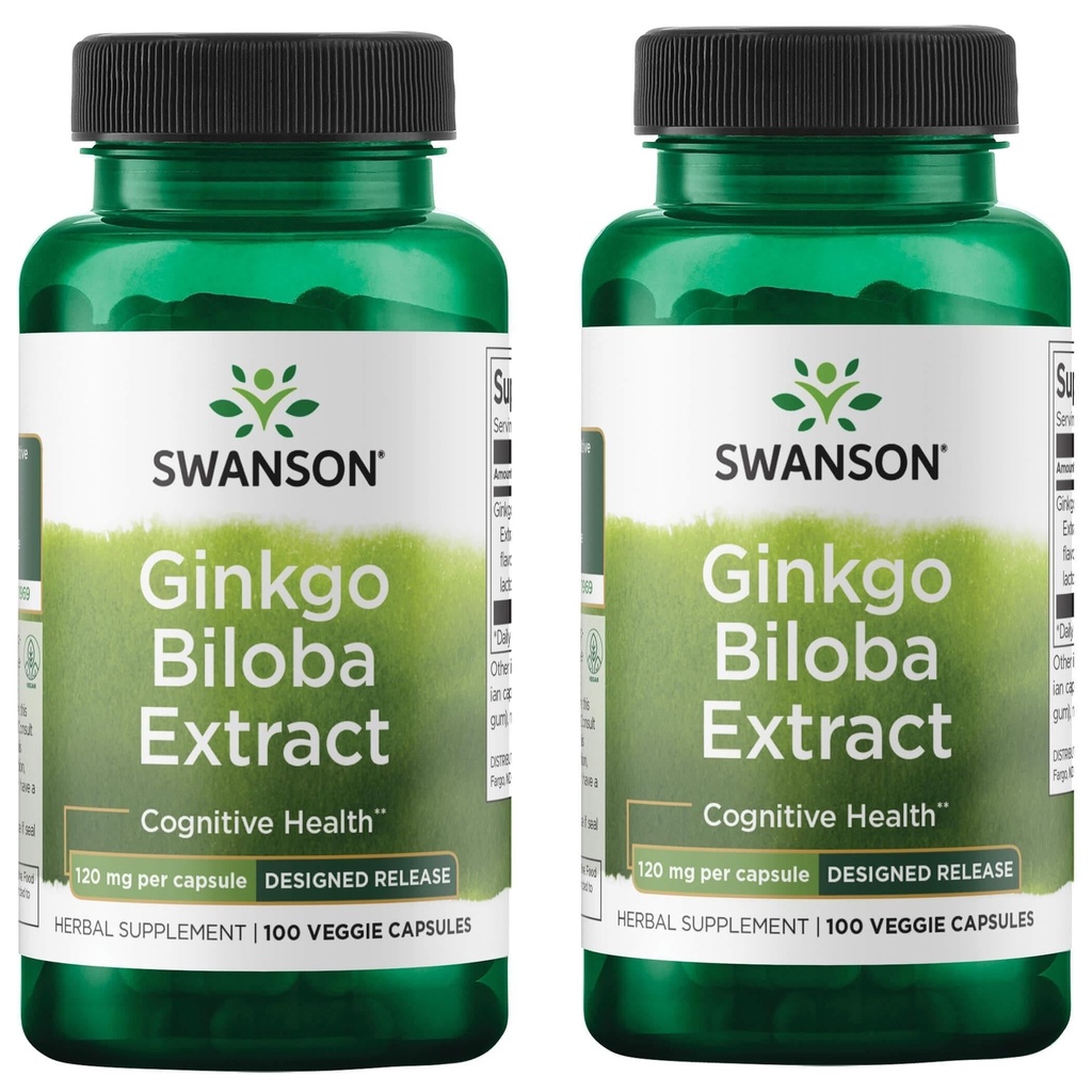 Swanson Ginkgo Biloba Extract Standardizirano zapoznelo-zapozneli spomin možganov Kognitivna funkcija Zdravstveno dopolnilo 120 mg (24% flavonskih glikozidov, 6% terpenskih laktonov) 100 Veggie Drcaps (2 paket)