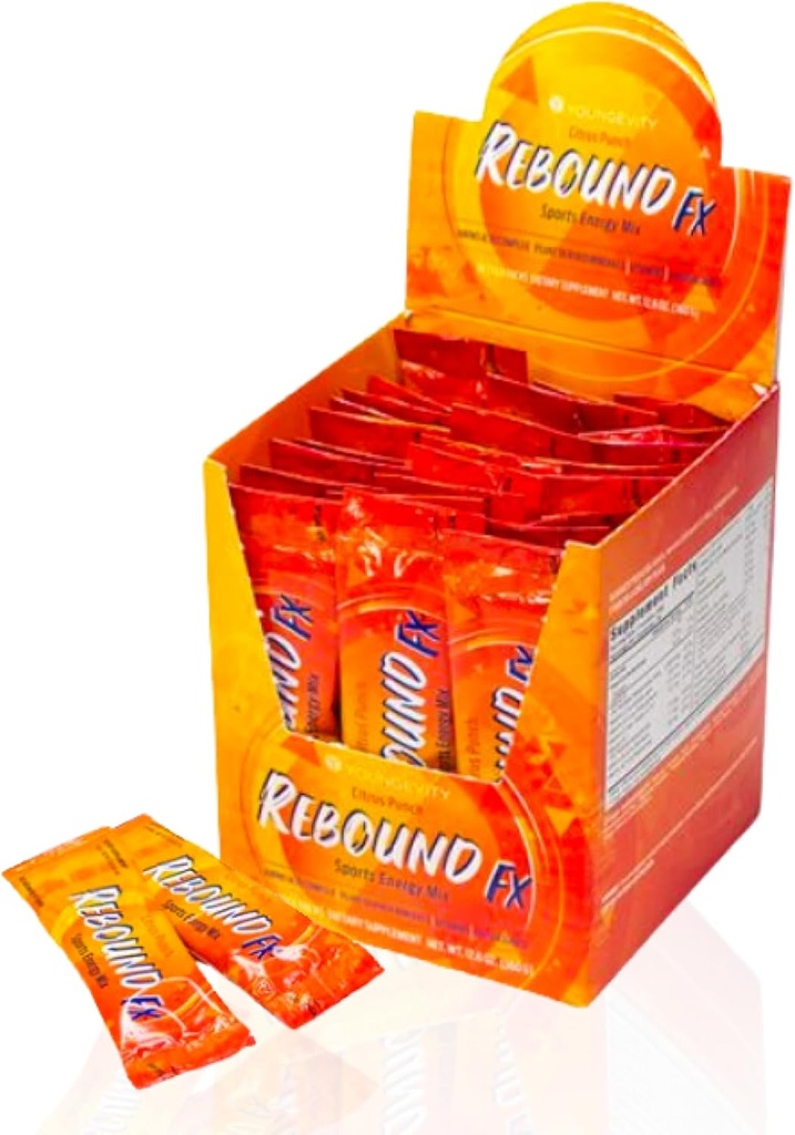 Youngevity Rebound FXTM Citrus Punch On-The-Go Packs – 30 Count Box – Športna energijska pijača z vitamini, aminokislinami in elektroliti – Naravni kofein – Podpira Hidracijo in regeneracijo