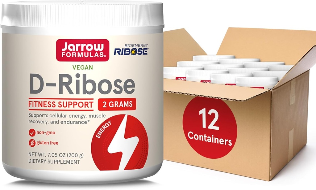 Jarrow Formule D-Ribose Powder - 200g - prehranska dopolnila podpira obnovo mišic, energijo in vzdržljivost - 100% Pure - Vegan - Non-GMO - Pribl. 90 Serving, Pack po 12