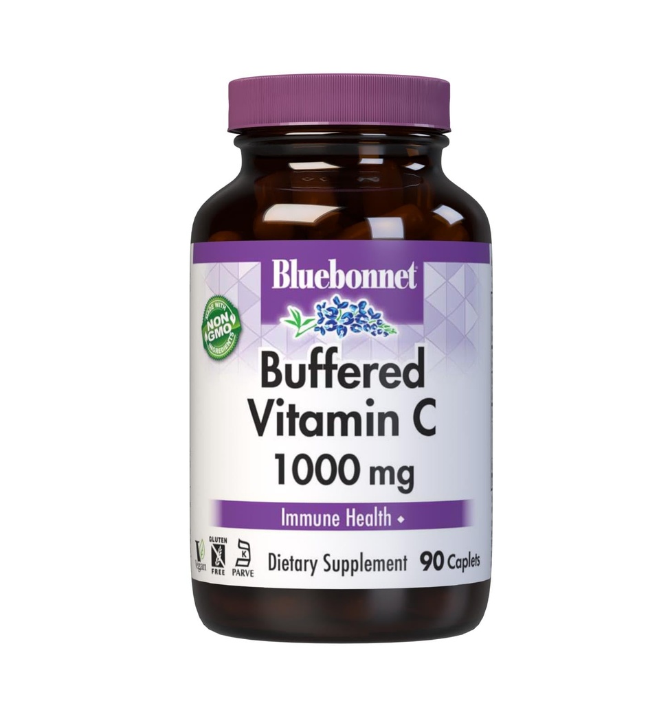 BlueBonnet Nutrition Pohabljen vitamin C1000 mg Zelenjavne kapsule Pohabljen kalcijev askorbat za zdravljenje imunskega stanja Brez glutena NonGMO Košir Mlekarna Brez Veganske Vrtnine Kapsule, Citrus, 90 Število