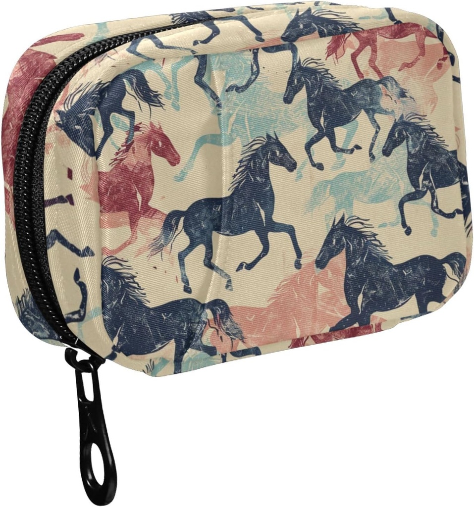 Fustylead Retro Barviti tekoči konj Silhouette tablete Organizator za torbico, tedenski prenos tablete Škatla z Zipper za shranjevanje vitaminov Ribja olja Zdravila Dopolnila
