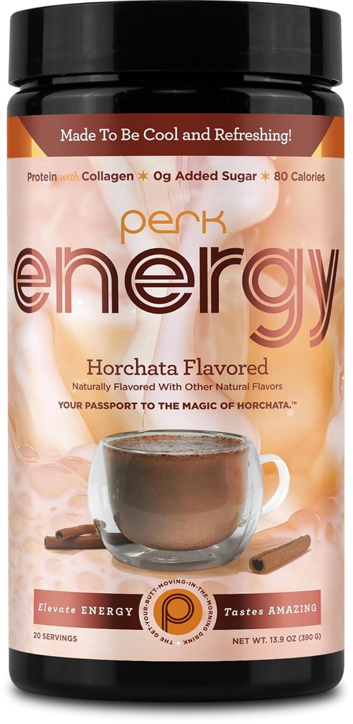 Perk Energija Original Horchata Energy Drink Powder (20 Serving) - Gluten-free, arašidov-free