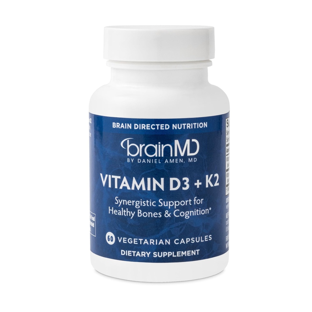 BRAINMD Vitamin D3 + K2-60 Kapsule - Synergistic Support for Healthy Bones & Cognition - Gluten Free - 60 Servinges