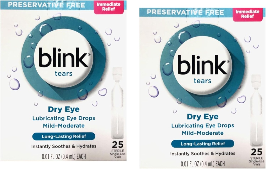 Mežika Solze Konzervativne proste Lubrikativne kapljice za oči 25 ct 0,01 fl oz EA (0,4 ml EA) (paket z 2)