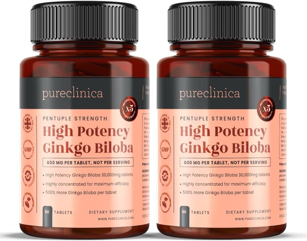 chiteclinica High Potency Ginkgo Biloba 30.000mg x 180 Tablete (2 steklenici po 90) - 6 mesecev dobave - 5 krat Moč konkurenčnih izdelkov