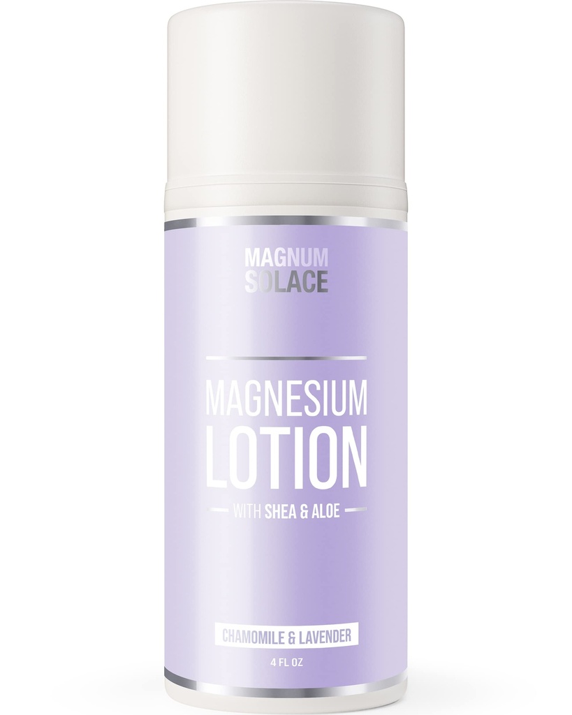 Magnum Solace Magnezijev losjon – Super koncentrirano – Izdelano z Aloe in Shea – za krznene noge, boleče mišice in sklepe, Pomlajevanje – varno za otroke, Izdelano v ZDA (Kamilica in sivka)