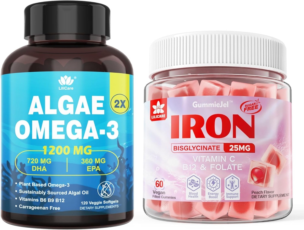 Vegansko železo Gumies & rastlin na osnovi Algae Omega 3 1200mg dodatek