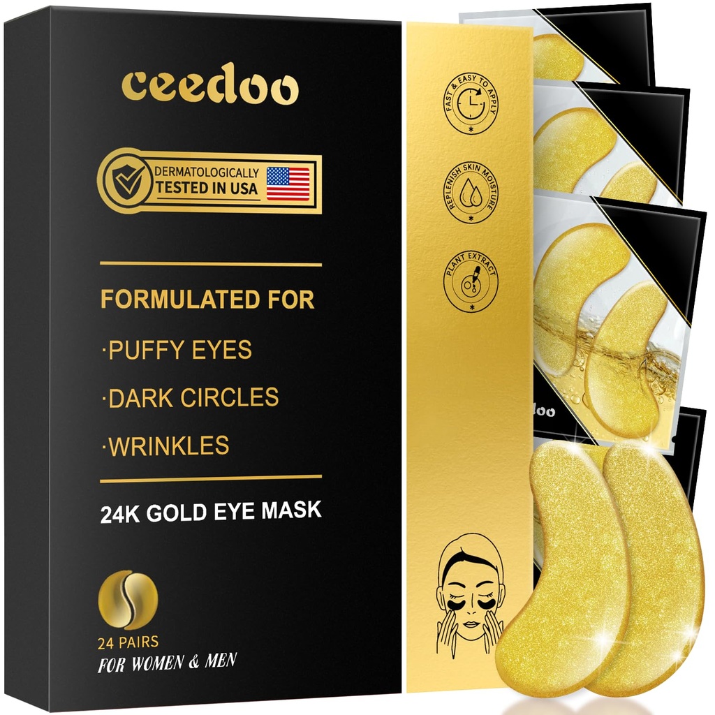 Pod očesnimi obliži - 24 parov zlata pod očesnimi maskami za Puffy oči, temne kroge, vrečke za oči, gube, kolagenski geli za oči s pomlajevalnim zdravljenjem, darila za ženske