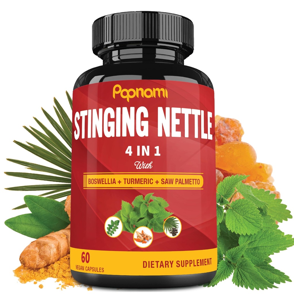 Sting Nettle Extract kapsule z Boswellia, kurkuma in žaga Palmetto - 2 meseca dobava za skupno, upravljanje telesa, kožo, lase in imuniteto
