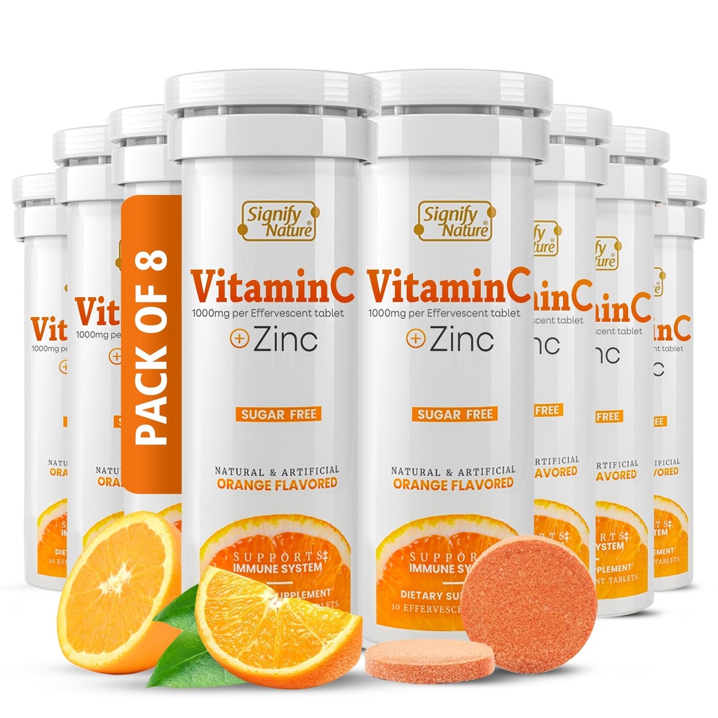 SIGNIFY NATURE Vitamin C 1000mg Šumeče tablete - Močna Imunska podpora VIT C z cinkovim dodatkom - Sugar-free & Vegan Formula 