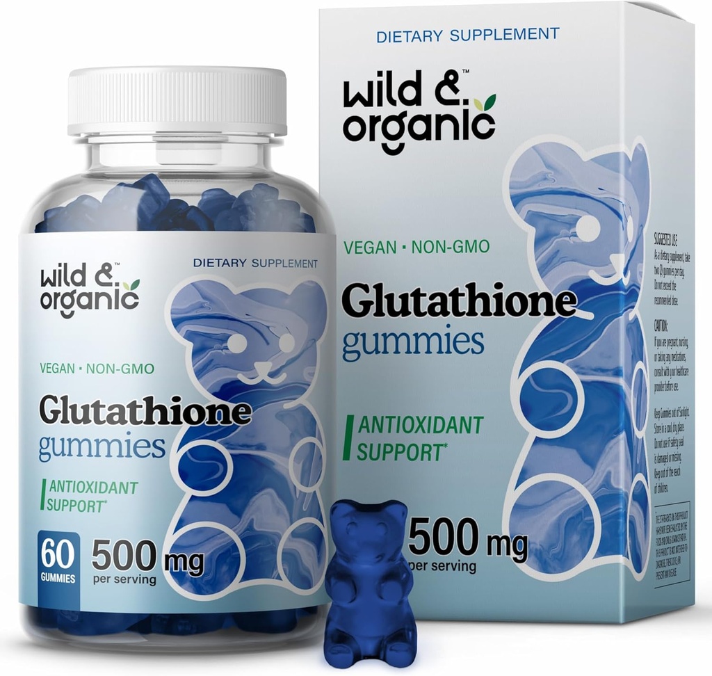 Divji in organski L glutation Gumies - Zmanjšani glutation 500mg za antioksidant podporo - Jetrna čistila Detox dodatek - 60 Vegan, Non-GMO, pektin-based Chews