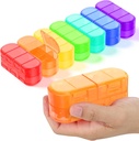 Family Pack Weekly (7 dni) Travel Pill Organizator, 2/3/4 krat na dan, dvojno Sided otvoritvena zasnova, Prenosne tablete Škatla za shranjevanje zdravil/vitaminov/ribja olja (7 Mavričnih spremenljivih mrež)