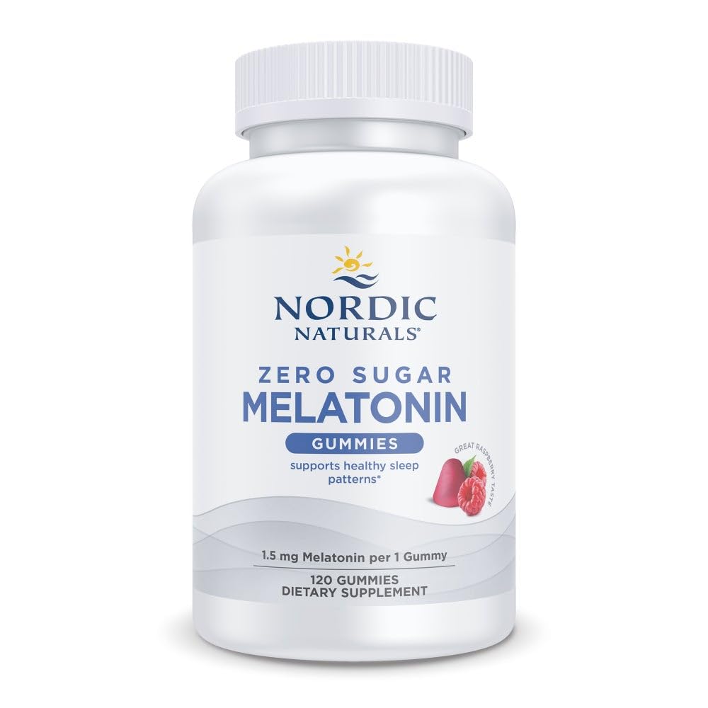 Nordic Naturals Zero Sugar Melatonin Gummies, Raspberry - 120 Gummies - 1.5 mg Melatonin - Great Taste - Restful Sleep, Antioxidant Support - Non-GMO, Vegan - 120 Servings