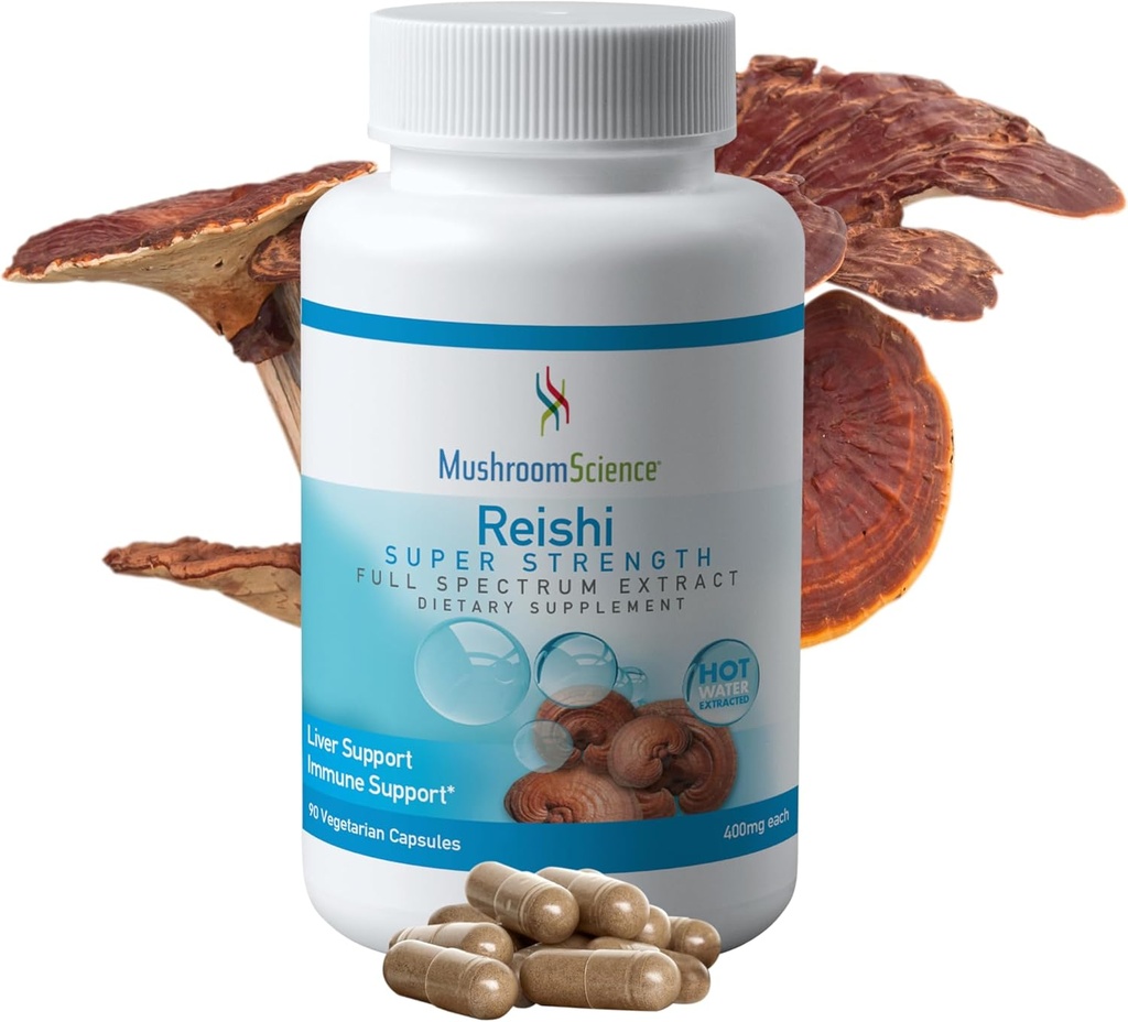 Kapsule goba vrste GobaScience Reishi, izvleček polnega spektra super moči, dodatek k naravnim gobam za odrasle, toplo vodo, pridobljene gobe, zdravstvena podpora, vegetarijanec, 400MG, 90 CT