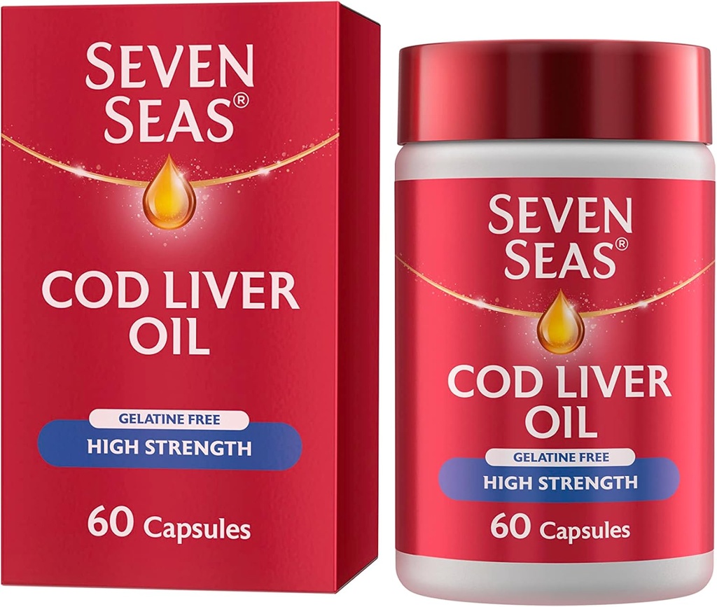 Sedem morij Trska Jetrno olje Visoka trdnost z Omega 3 Plus Vitamini D & E 120 Kapsule