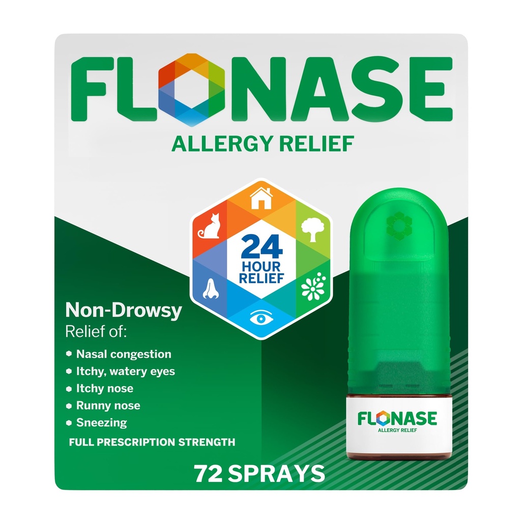 Flonase Alergija Relief Nasal Spray, 24 ur nezadrževalna alergija Medicina, Metered Nasal Spray - 72 Spray - Padec in sezonska alergija Relief