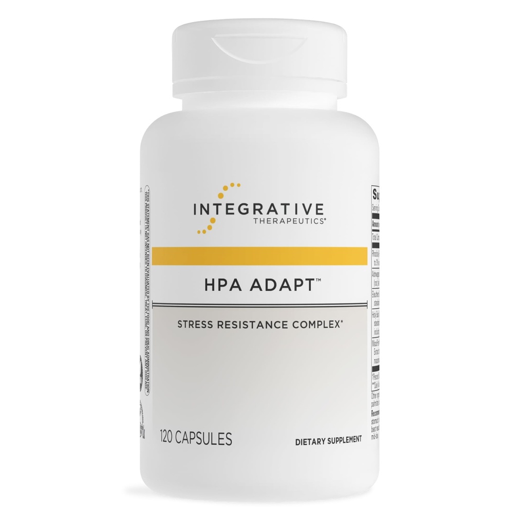 Integrativne terapije HPA Adapt - Adaptogeni dodatek za podporo stresu* - Vključuje Ashwagandha, Rhodiola in druge adaptogene zelišča* - Vegan, brez mleka in glutena - 120 kapsul