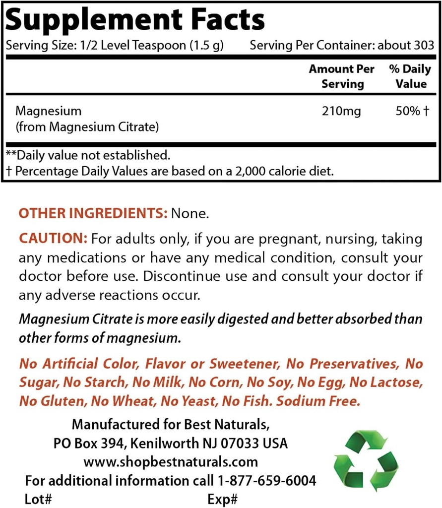 magnezijev citrat v prahu 1 funt in magnezijev glicinat 425 mg