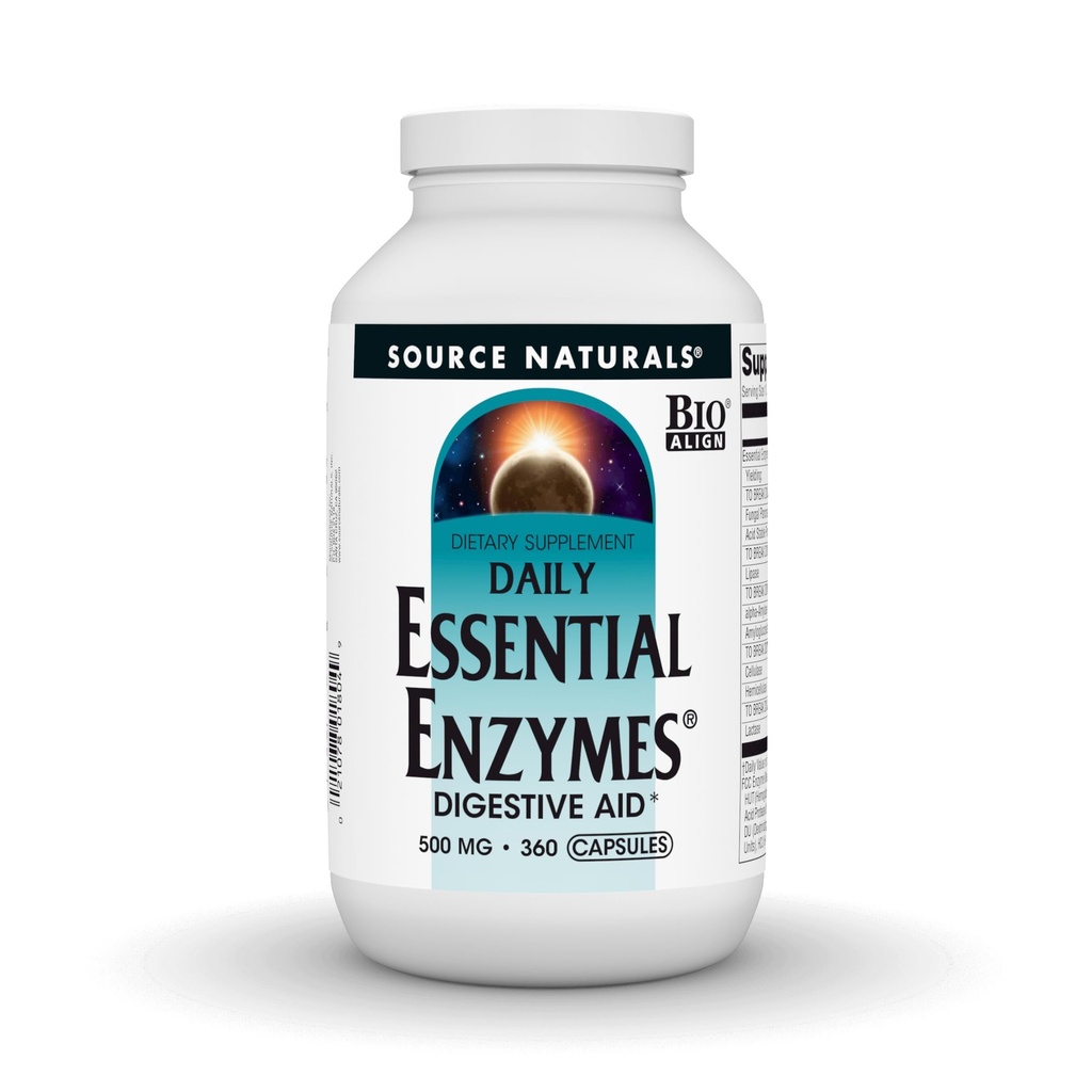 Vir Naturals Essential Enzymes 500mg, Bio-Uvrščeni več Encim dopolnilo Zeliščna obramba za digestijo, plin, zaprtje in napihnjenost - Prebavna pomoč* - 360 Kapsule, 360 Servings