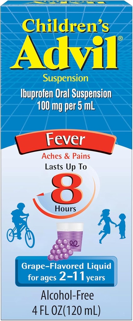 Otroški Advil Pain Reliever in Reduciralec vročine, Otroški Ibuprofen Relief Medicine, Grozdje - 4 Fl Oz
