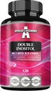 APOLLOV Dvojni inozitol 120 Veganske kapsule - Myo-Inositol + D-Chiro-inositol v Optimal 40:1 Razmerje - 615 mg na kapsulo - 4 mesece Na voljo - Vitamin B8 Dodatek