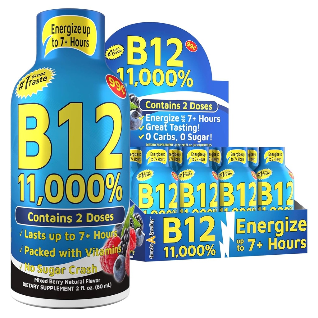 Vitamin Energija Shots, Mešana Berry Flavor, Do 7+ Ure energije, 1,93 Fl Oz, 12 Število