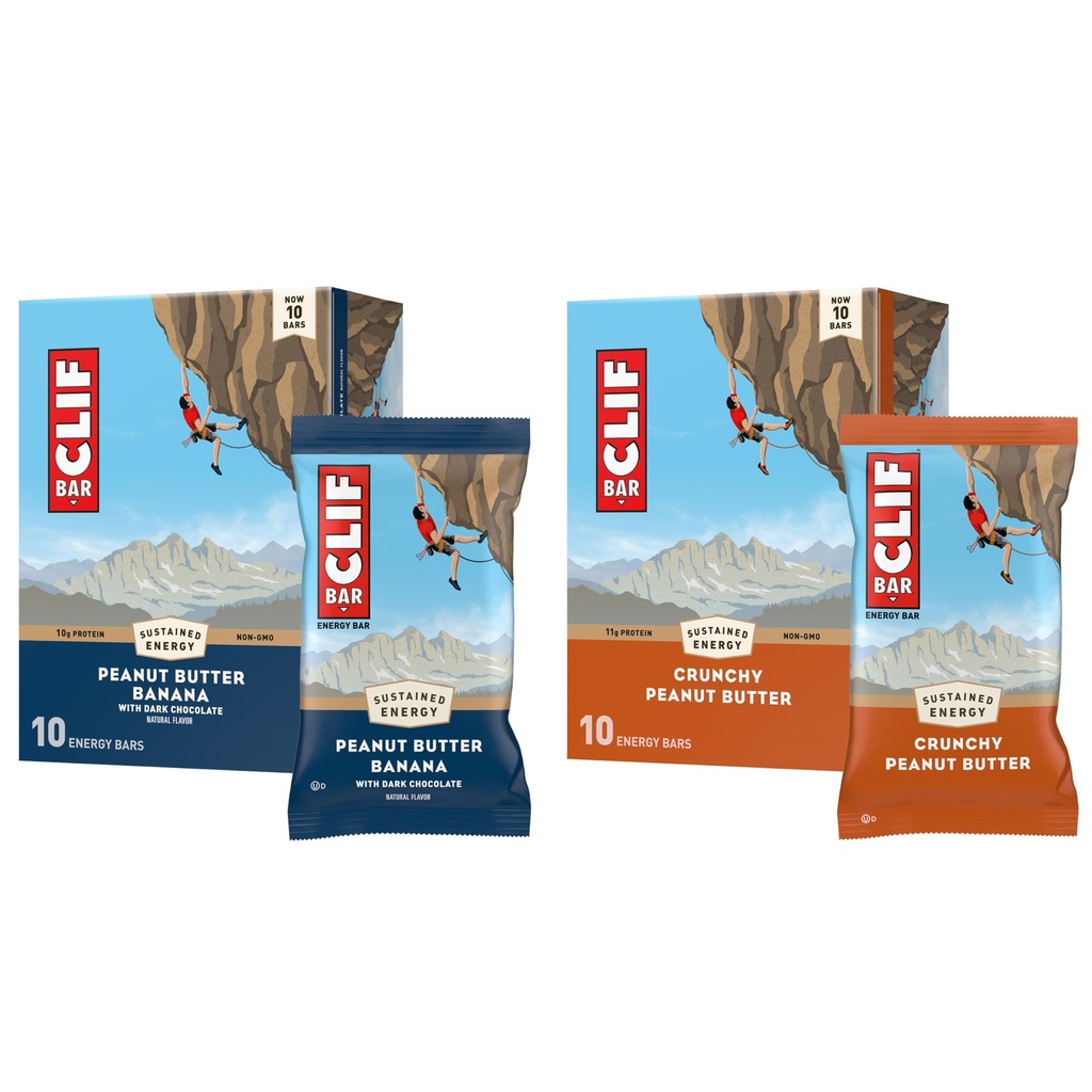 CLIF BAR - Energija Beljakovinske čokoladice - Hrustljavo arašidovo maslo in arašidovo maslo Banana s temno čokolado - Variety Pack - Izdelano z organskimi ovesi - Energijske čokoladice - Non-GMO - (20 Pack)