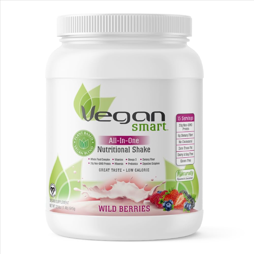 Vegansmart Naturade rastlin na osnovi veganskih beljakovin v prahu - All-in-One Nutrition Shake mešanica beljakovin - Gluten Free & Non-GMO - divje jagode (15 strežnikov)