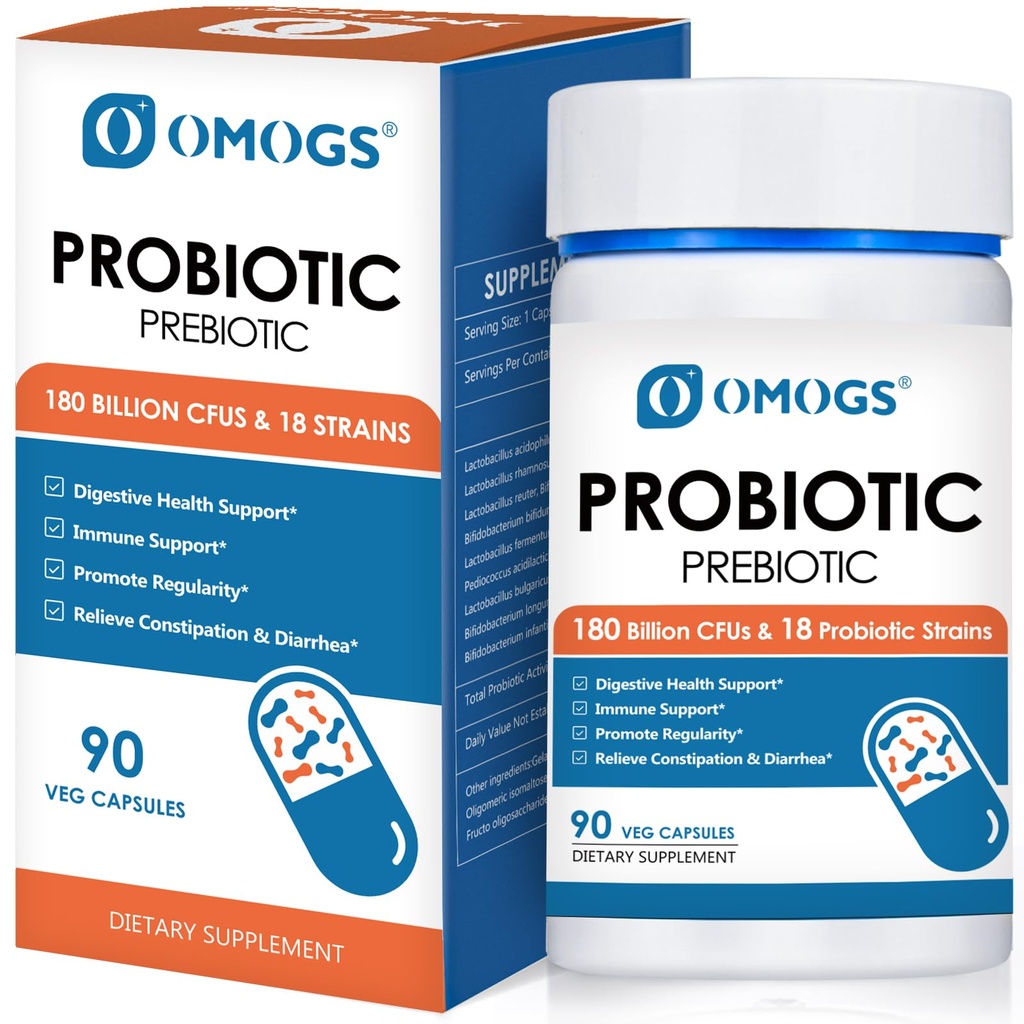 OMOGS probiotiki 120 milijard CFUs 18 sevi, 3 prebiotiki in pregestivne encime, pomaga pri prebavnih, Gut zdravje, imunske, podpira občasno zaprtje, diareja in plin - za ženske in moške, 60 kapsul