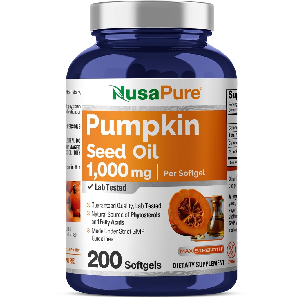 NusaPure bučno olje 1000mg 200 kapsul softgel (ne-GMO, brez soje) naravno pojavljanje fitosterolov