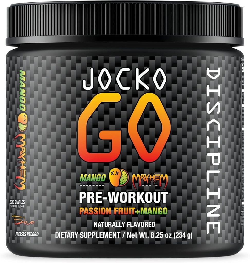 Jocko Fuel Pre Workout Powder z L-citrulin, Nootropic & Kofein za vzdržljivost & Stamina - Keto, Nizka sladkorna mešanica za tek na daljavo, kolesarjenje, Jiu Jitsu - 30 Servings (Mango)