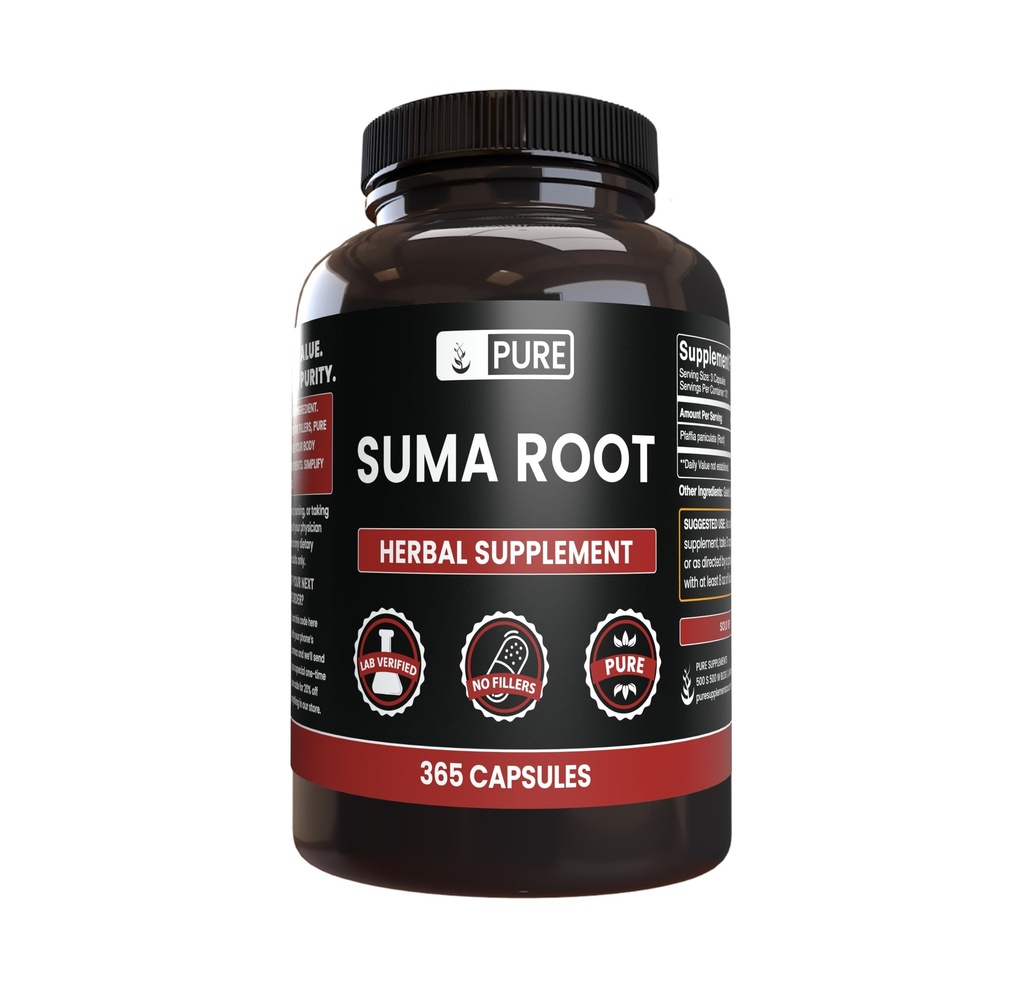 PURE POREKLA SESTAVINE Suma Root (365 kapsul), brez magnezija ali riževih polnil, vedno čista, laboratorij preverjen