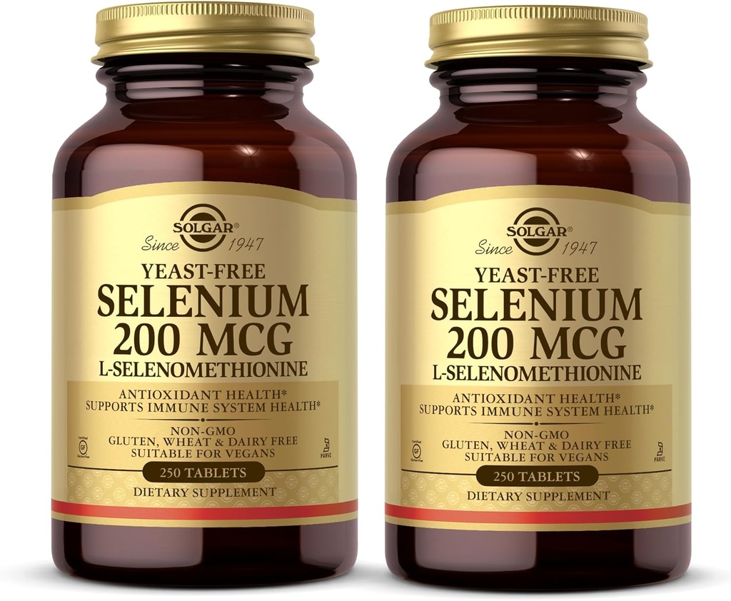 Solgar Yeast Selen 200 mcg - 250 tablet, pakiranje po 2 - podpira antioksidant in imunski sistem zdravje - Ne-GMO, Vegan, Gluten Free, Dairy Free, Kosher - 500 skupno serving