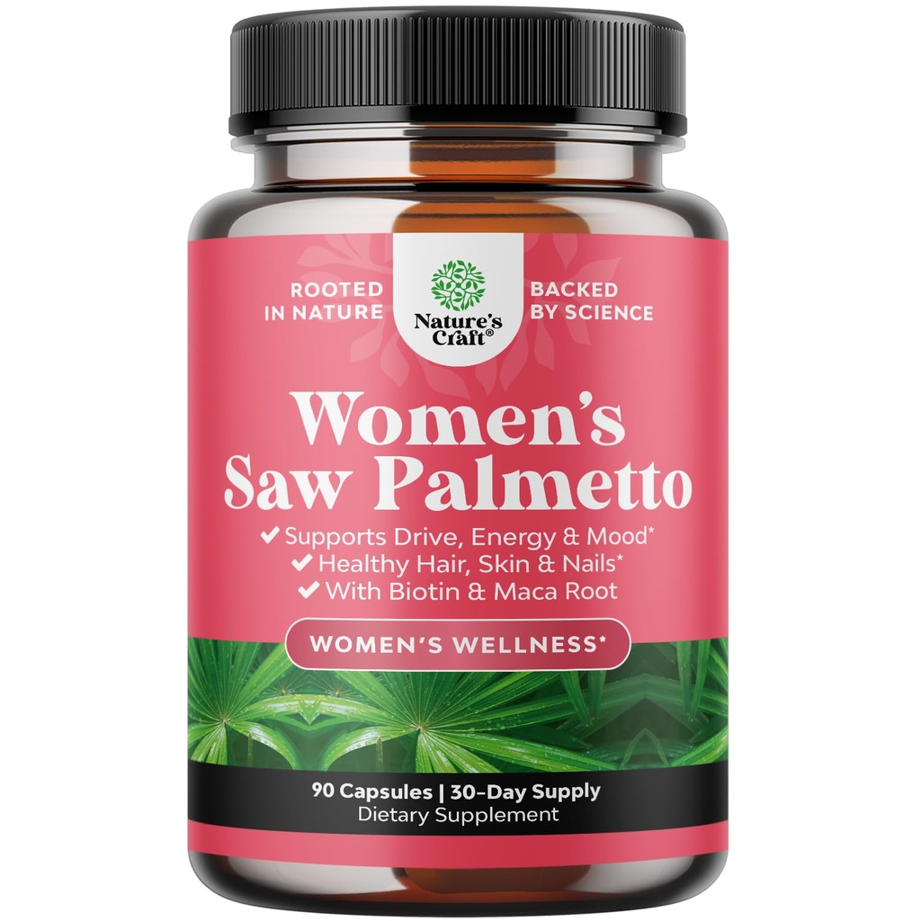 Dodatna moč žaga Palmetto za ženske 500mg - DHT bloker za ženske 30-dnevno oskrbo - las Vitamini za izgubo las dodatek - Pure Saw Palmetto Extract kapsule z Maca Root & Biotin - 90 kapsul