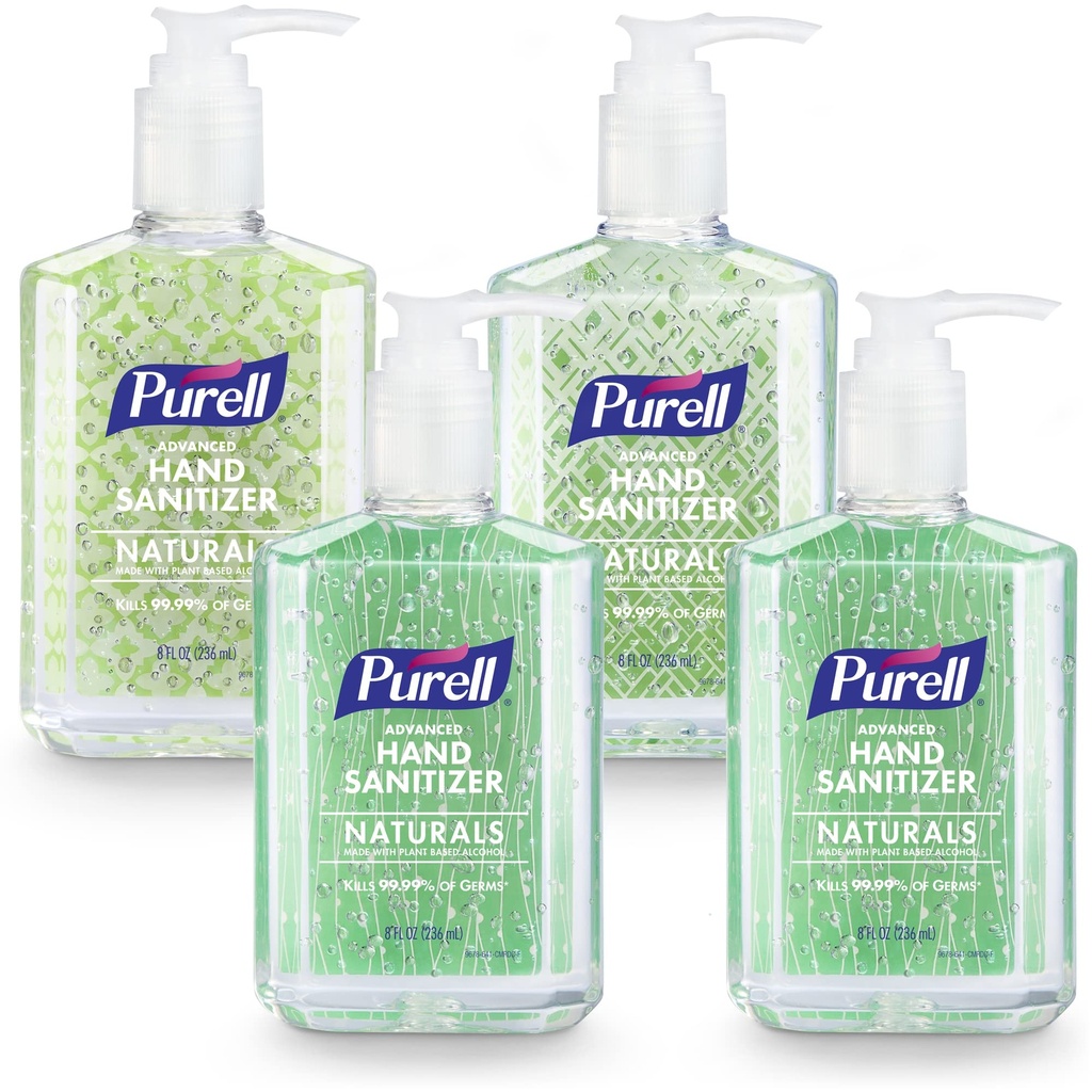 PURELL Advanced Hand Sanitizer Naturals with Plant Based Alkohol, Citrus Scent, 8 fl oz Črpalka steklenica (Pack of 4) - 9626-06-ECDECO