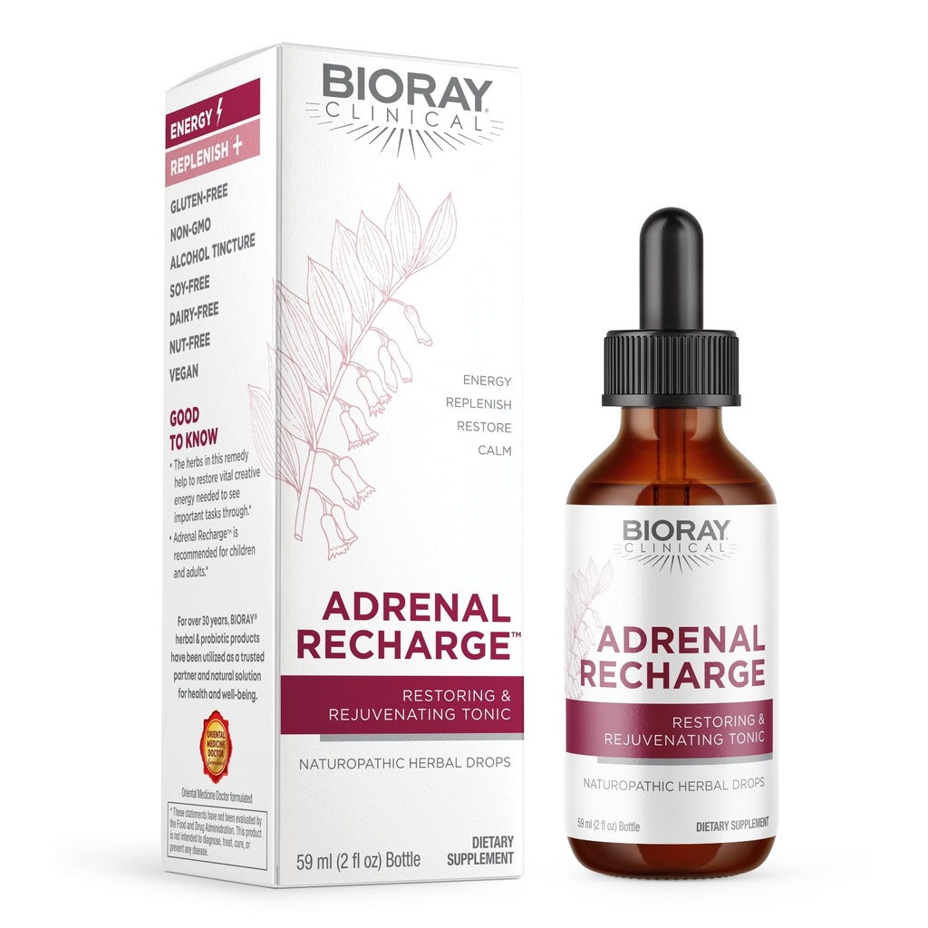 BIORAY Klinično nadledvično polnjenje - 2 fl oz - Obnavljanje in pomlajevanje alkohol Tinktura - Non-GMO, Vegan, Gluten Free