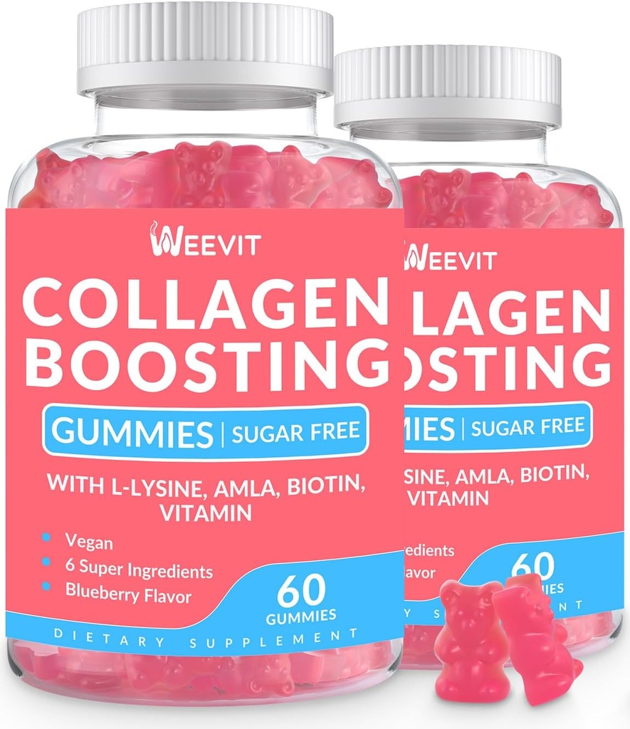 Kolagen povečanje Gumies, Vegan Collagen Gumies za ženske z L-Lysine, Amla, Biotin, Vitamin C, A, E, Kolagen Booster Gumies Dopolnilo za lase kože Nails