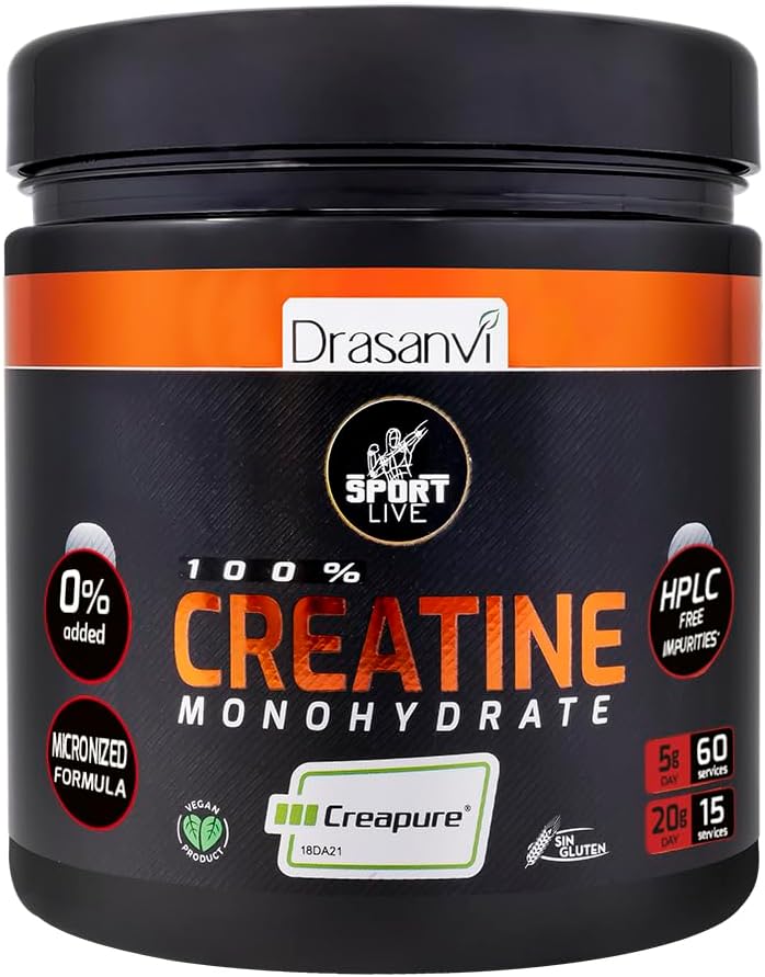 DRASANVI Sport Live 10.58 Ounce Kreatin monohidrat v prahu - krepi in povečuje mišice - brez alergenov - Nevtralne arome - Čista in učinkovita sestava