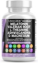 Čisti Nutraceuticals Melatonin 10mg Valerian Root L Theanine 200mg Ashwagandha - Podpora za spanje za ženske in moške z magnezijevim kompleksom, Lemon Balm, Kamilica, & Passion Flower - 60 Caps