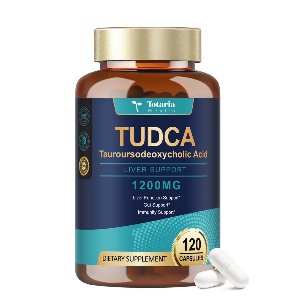 Totaria TUDCA Bile soli 1200 mg (Tauroursodeoksiholna kislina), 120 kapsule, Ultra Jakost Pure TUDCA Jetra dopolnila, Jetra in žolčnik čiščenje in popravila, Vegan